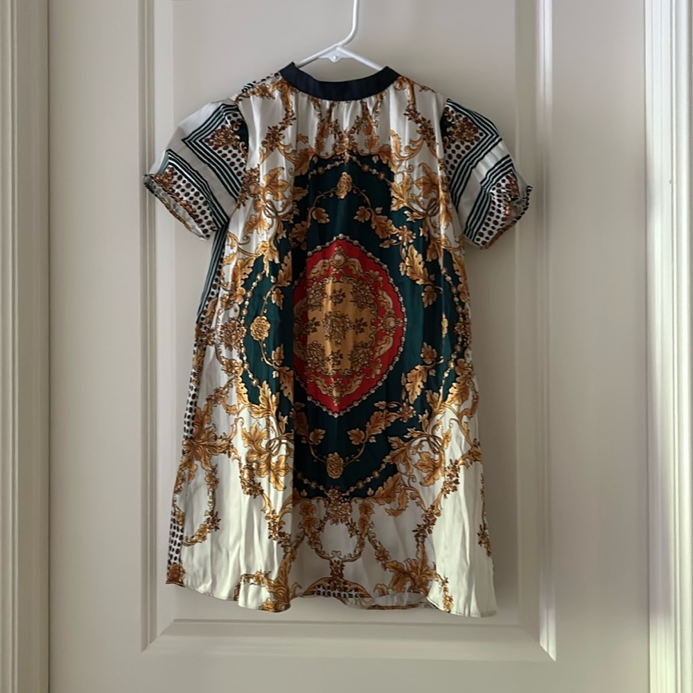 ZARA girls flowy A-line FLORAL Leaf DRESS banded collar short sleeves zip size 9